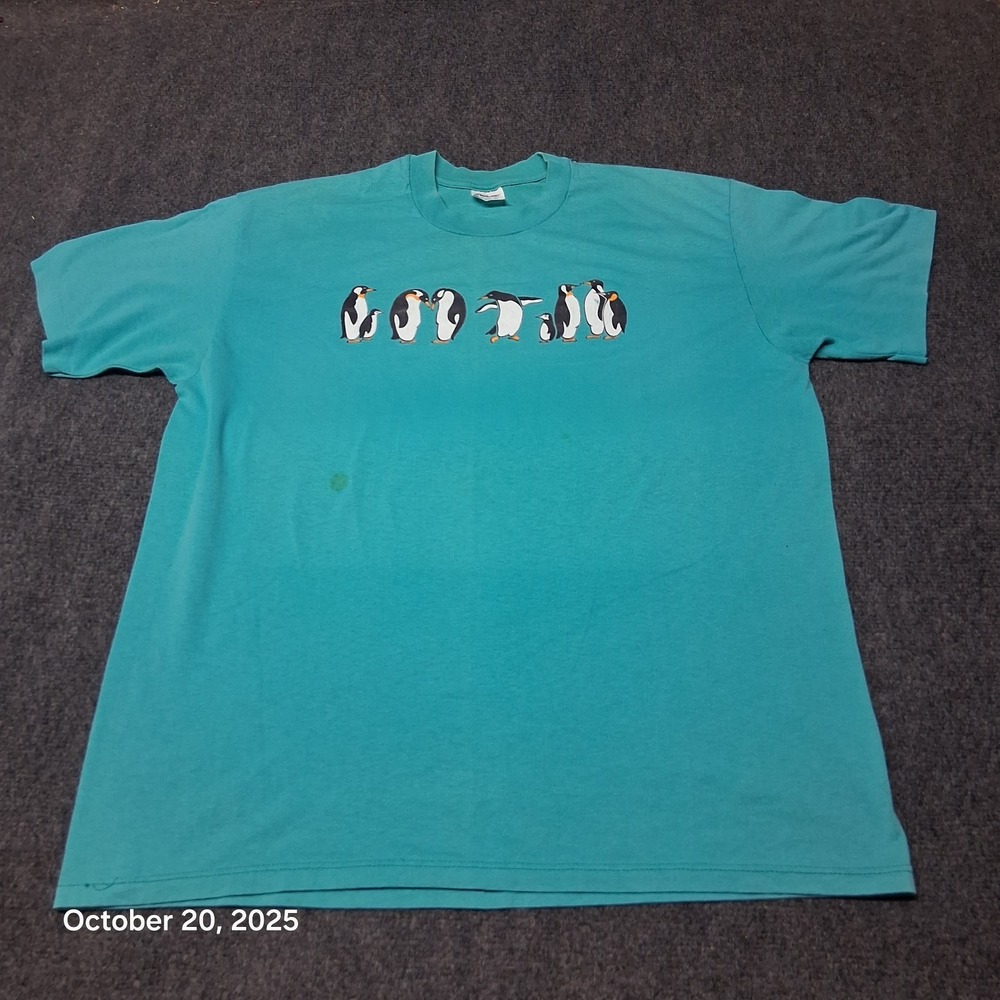 * Vintage 90s Stedman Penguin Graphic T Shirt Blue Size XL Super 50